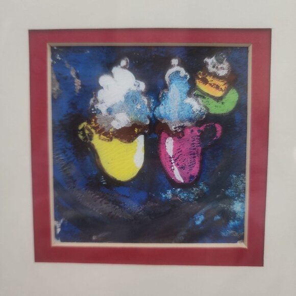 Whimsical Framed Coffee & Dessert Original Artwork Impasto Style 3 x 3 in. - Picture 7 of 14